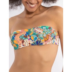 Bikini fascia con ferretto slip con laccetti verde fantasia vista anteriore indossato