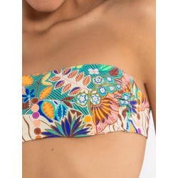 Bikini fascia con ferretto slip con laccetti verde fantasia vista anteriore indossato