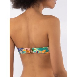 Bikini fascia con ferretto slip con laccetti verde fantasia vista posteriore indossato