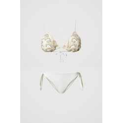 vista in primo piano anteriore  bikini triangolo con ricamo e strass bianco twinset