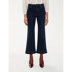 JEANS FLARE IN DENIM CON ORLO SFRANCIATO BLU - I BLUES- vista anteriore indossato