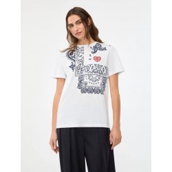 T-SHIRT FANTASIA STAMPATA BIANCA IN COTONE - IBLUES - vista anteriore indossata