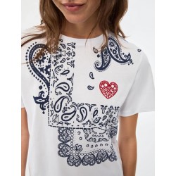 T-SHIRT FANTASIA STAMPATA BIANCA IN COTONE - IBLUES - vista in primo piano la fantasia