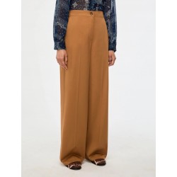 PANTALONI DONNA WIDE LEG COTONE TABACCO - IBLUES - IBLURLO- vista anteriore indossato