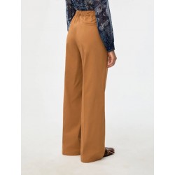 PANTALONI DONNA WIDE LEG COTONE TABACCO - IBLUES - IBLURLO- vista posteriore indossato