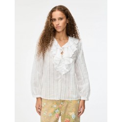 CAMICIA DONNA RUCHES MISTO VISCOSA BIANCA - I BLUES - IBLBIG- vista anteriore indossata