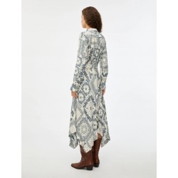 ABITO LUNGO CHEMISIER FANTASIA AVORIO E BLU - IBLUES - IBLACAICI - vista posteriore indossato