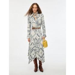 ABITO LUNGO CHEMISIER FANTASIA AVORIO E BLU - IBLUES - IBLACAICI - vista anteriore indossato