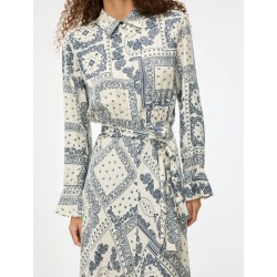 ABITO LUNGO CHEMISIER FANTASIA AVORIO E BLU - IBLUES - IBLACAICI - vista primo piano