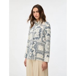 CAMICIA DONNA IN VISCOSA AVORIO FANTASIA BLU - I IBLUES-  vista anteriore indossato