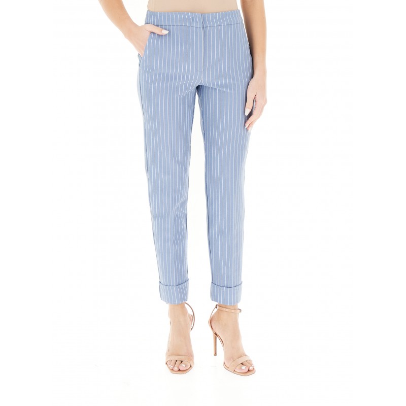 PANTALONI DONNA SLIM GESSATO AZZURRO - I BLUES  - IBLTUNICA- vista anteriore indossato
