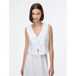 TOP IN LINO CON FIOCCHI BIANCO - IBLUES - IBLVETTURA - vista anteriore indossato