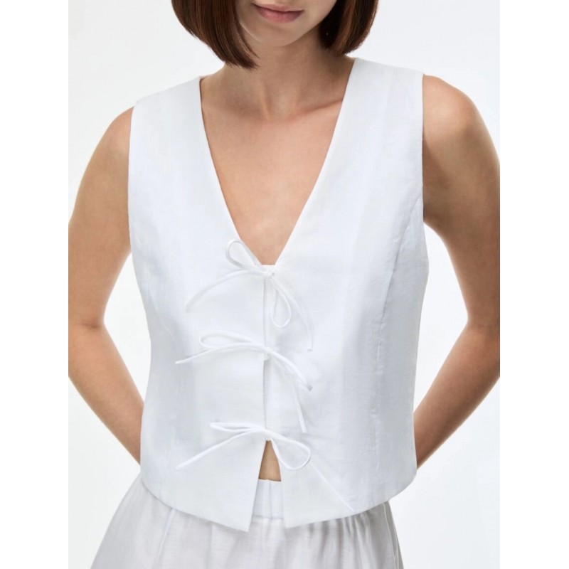 TOP IN LINO CON FIOCCHI BIANCO - IBLUES - IBLVETTURA - vista in primo piano