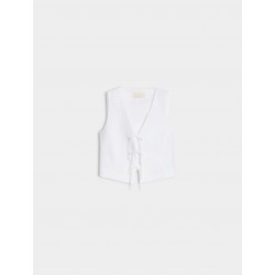 TOP IN LINO CON FIOCCHI BIANCO - IBLUES - IBLVETTURA -