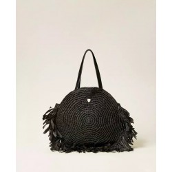 BORSA SHOPPER IN RAFIA CON FRANGE NERA - TWINSET - vista posteriore