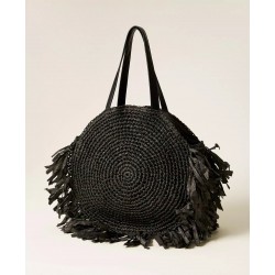 BORSA SHOPPER IN RAFIA CON FRANGE NERA - TWINSET - vista anteriore