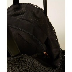BORSA SHOPPER IN RAFIA CON FRANGE NERA - TWINSET - vista all'interno dall alto