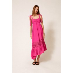 ABITO ASIMMETRICO IN COTONE CON MACRAME' FUCSIA - TWINSET - vista anteriore indossato