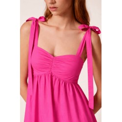 ABITO ASIMMETRICO IN COTONE CON MACRAME' FUCSIA - TWINSET - vista in primo piano il corpetto