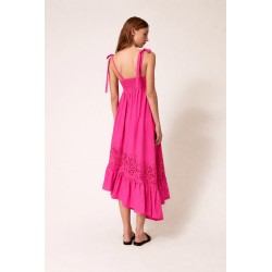 ABITO ASIMMETRICO IN COTONE CON MACRAME' FUCSIA - TWINSET - vista posteriore indossato