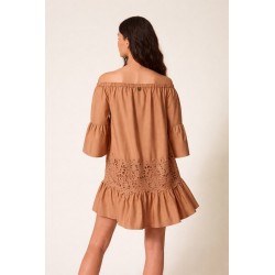 CAFTANO CORTO IN MACRAME SMERLATO NOCCIOLA - TWINSET - vista posteriore indossato