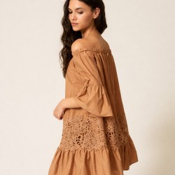 CAFTANO CORTO IN MACRAME SMERLATO NOCCIOLA - TWINSET