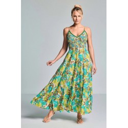 ABITO LUNGO FANTASIA FLOREALE VERDE - VACANZE ITALIANE