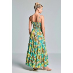 ABITO LUNGO FANTASIA FLOREALE VERDE - VACANZE ITALIANE