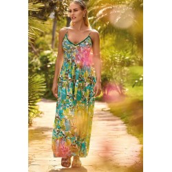 ABITO LUNGO FANTASIA FLOREALE VERDE - VACANZE ITALIANE