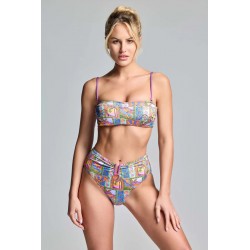 BIKINI FASCIA VITA ALTA EFFETTO MODELLANTE STAMPA TROPICALE - VACANZE ITALIANE - VICKY
