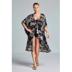 KIMONO COPRICOSTUME STAMPA TROPICALE NERO - VACANZE ITALIANE - BRIGITTE.jpg - vista anteriore indossato