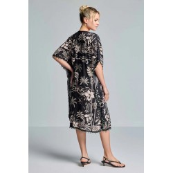 KIMONO COPRICOSTUME STAMPA TROPICALE NERO - VACANZE ITALIANE - BRIGITTE.jpg - vista posteriore indossato