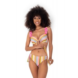 Bikini Push up Righe Rosa vista anteriore con laccetti