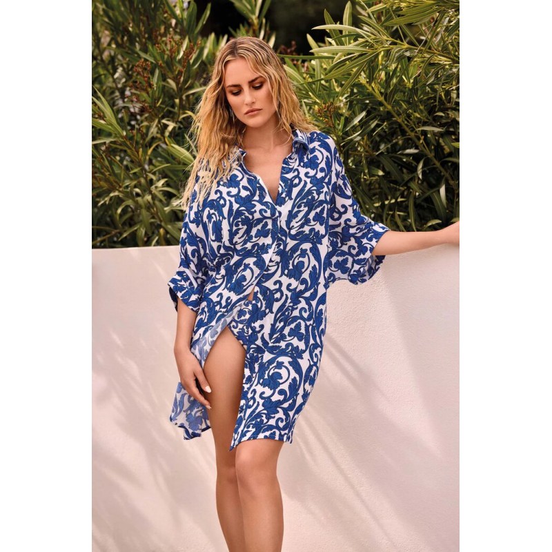 ABITO CAMICIA CORTO FANTASIA FLOREALE BLU - VACANZE ITALIANE - SKY